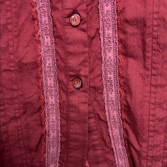 Denim 24/7 Wine Ruffle Cotton Blouse Button up with Lace Trim Fancy size 22 - Picture 9 of 14